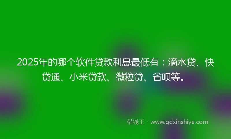 2025年的哪个软件贷款利息最低有：滴水贷、快贷通、小米贷款、微粒贷、省呗等。