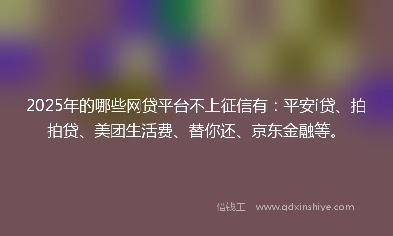 2025年的哪些网贷平台不上征信有：平安i贷、拍拍贷、美团生活费、替你还、京东金融等。