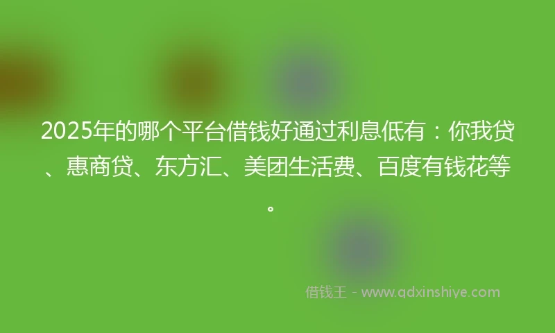 2025年的哪个平台借钱好通过利息低有：你我贷、惠商贷、东方汇、美团生活费、百度有钱花等。