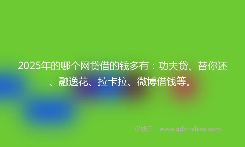2025年的哪个网贷借的钱多有：功夫贷、替你还、融逸花、拉卡拉、微博借钱等。