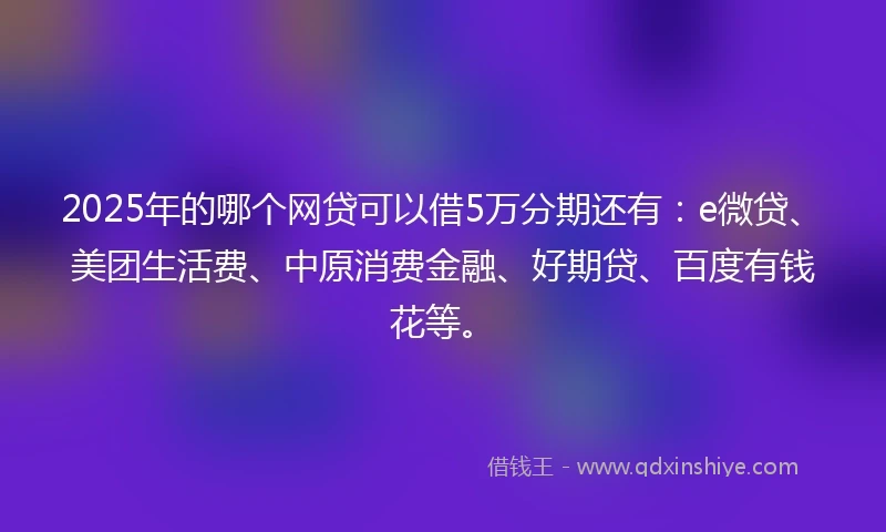 2025年的哪个网贷可以借5万分期还有:e微贷、美团生活费、中原消费金融、好期贷、百度有钱花等。