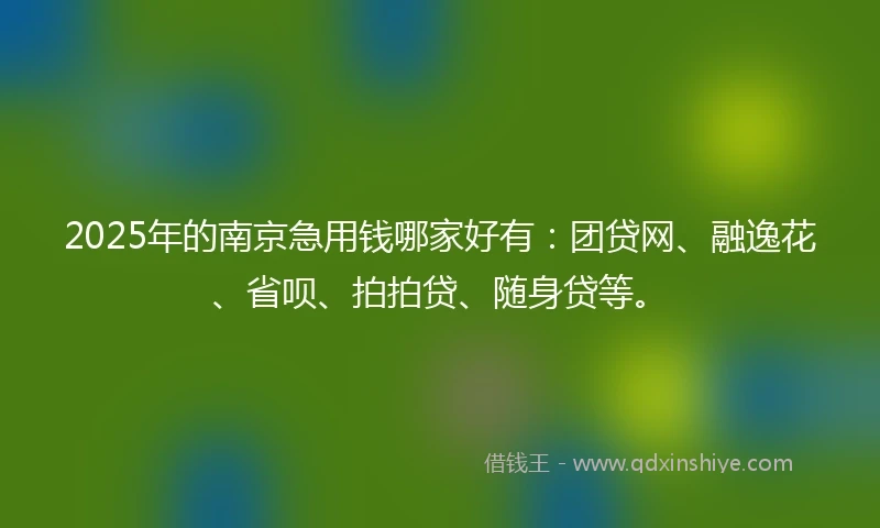 2025年的南京急用钱哪家好有：团贷网、融逸花、省呗、拍拍贷、随身贷等。
