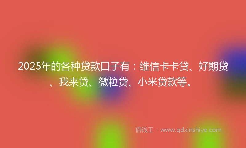 2025年的各种贷款口子有：维信卡卡贷、好期贷、我来贷、微粒贷、小米贷款等。