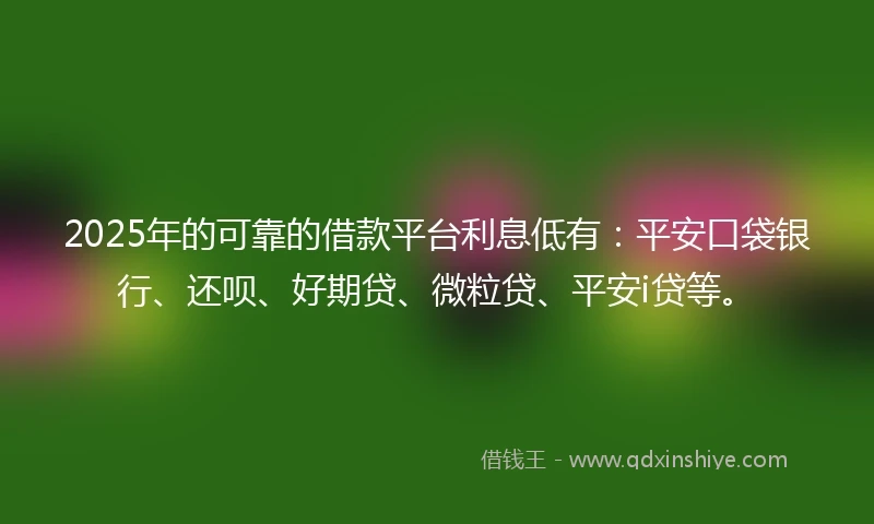 2025年的可靠的借款平台利息低有：平安口袋银行、还呗、好期贷、微粒贷、平安i贷等。