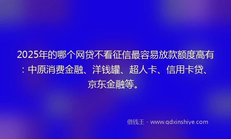 2025年的哪个网贷不看征信最容易放款额度高有：中原消费金融、洋钱罐、超人卡、信用卡贷、京东金融等。