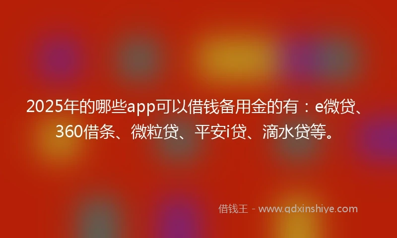 2025年的哪些app可以借钱备用金的有：e微贷、360借条、微粒贷、平安i贷、滴水贷等。