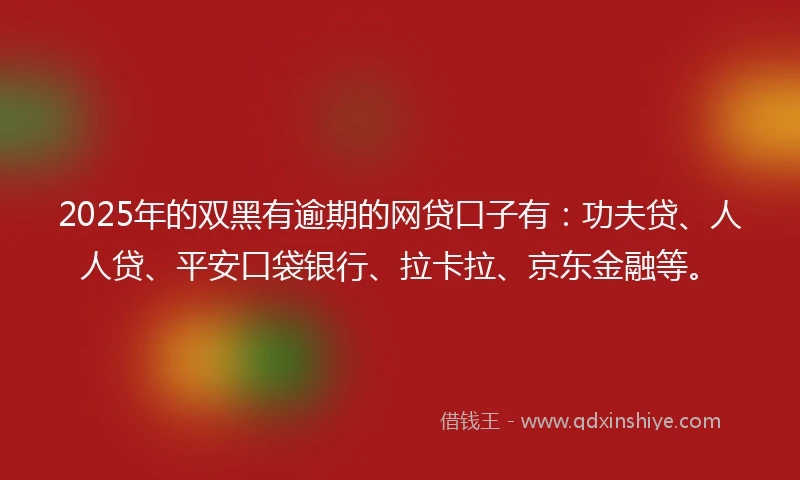 2025年的双黑有逾期的网贷口子有：功夫贷、人人贷、平安口袋银行、拉卡拉、京东金融等。
