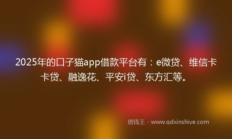 2025年的口子猫app借款平台有：e微贷、维信卡卡贷、融逸花、平安i贷、东方汇等。