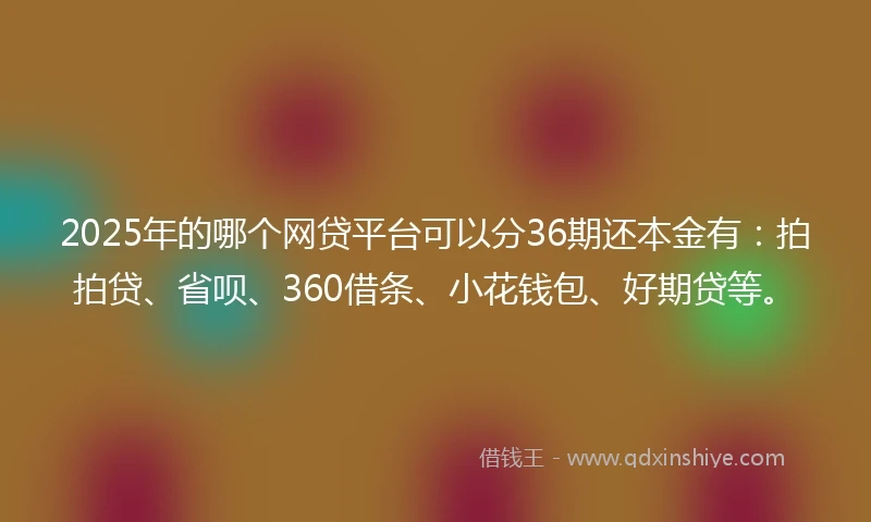 2025年的哪个网贷平台可以分36期还本金有：拍拍贷、省呗、360借条、小花钱包、好期贷等。
