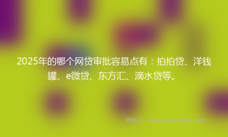 2025年的哪个网贷审批容易点有：拍拍贷、洋钱罐、e微贷、东方汇、滴水贷等。
