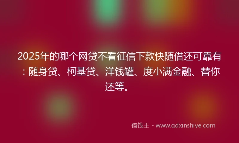 2025年的哪个网贷不看征信下款快随借还可靠有：随身贷、柯基贷、洋钱罐、度小满金融、替你还等。