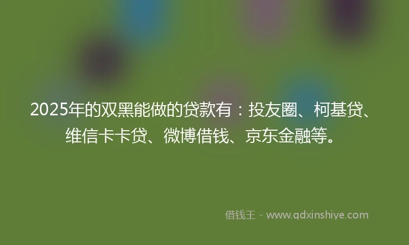 2025年的双黑能做的贷款有:投友圈、柯基贷、维信卡卡贷、微博借钱、京东金融等。