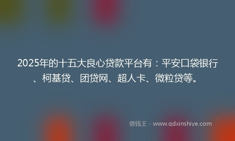 2025年的十五大良心贷款平台有：平安口袋银行、柯基贷、团贷网、超人卡、微粒贷等。