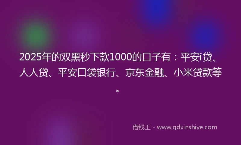 2025年的双黑秒下款1000的口子有：平安i贷、人人贷、平安口袋银行、京东金融、小米贷款等。