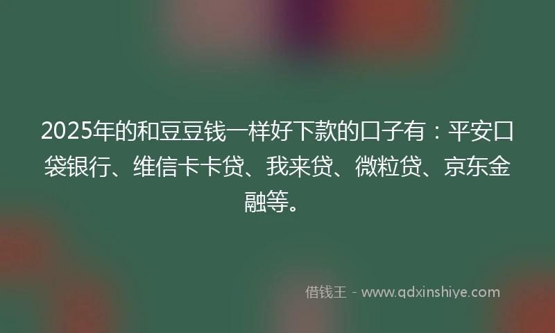 2025年的和豆豆钱一样好下款的口子有：平安口袋银行、维信卡卡贷、我来贷、微粒贷、京东金融等。