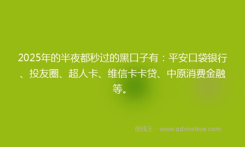 2025年的半夜都秒过的黑口子有：平安口袋银行、投友圈、超人卡、维信卡卡贷、中原消费金融等。