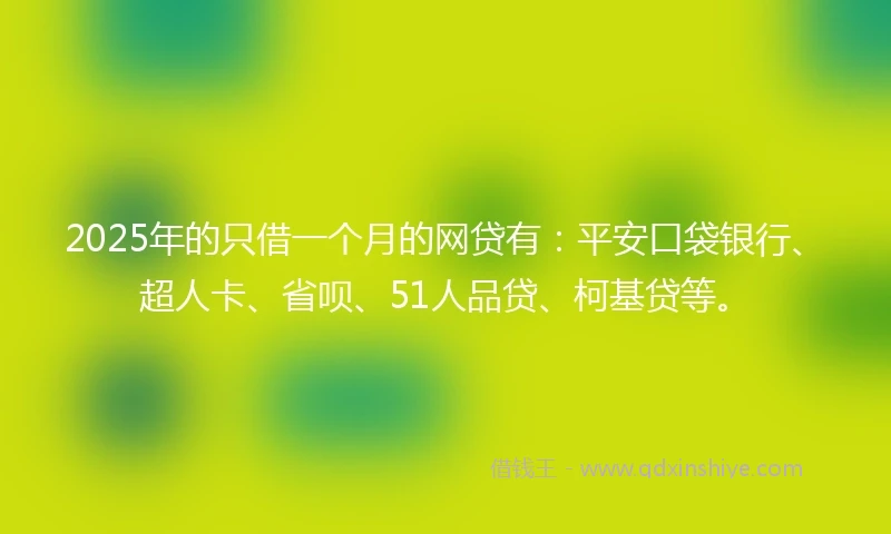 2025年的只借一个月的网贷有：平安口袋银行、超人卡、省呗、51人品贷、柯基贷等。