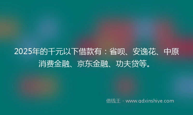 2025年的千元以下借款有：省呗、安逸花、中原消费金融、京东金融、功夫贷等。