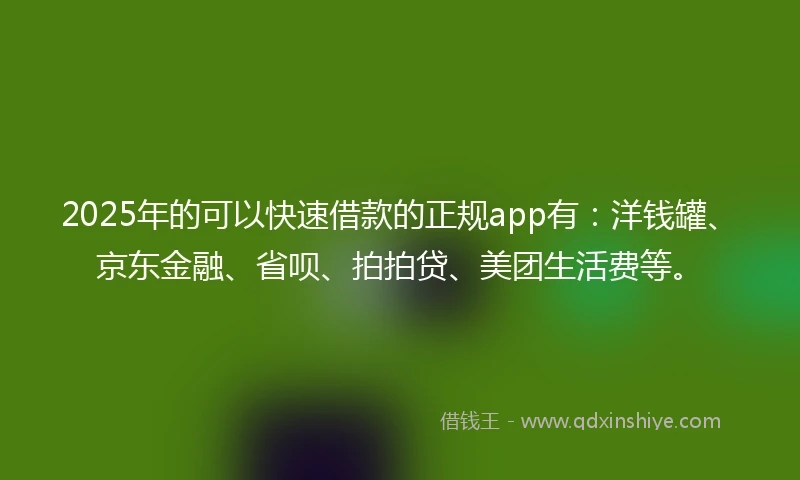 2025年的可以快速借款的正规app有:洋钱罐、京东金融、省呗、拍拍贷、美团生活费等。