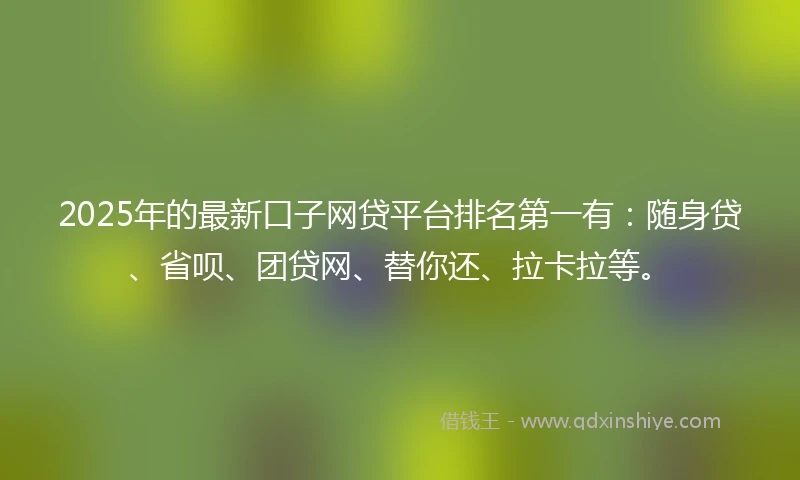 2025年的最新口子网贷平台排名第一有：随身贷、省呗、团贷网、替你还、拉卡拉等。