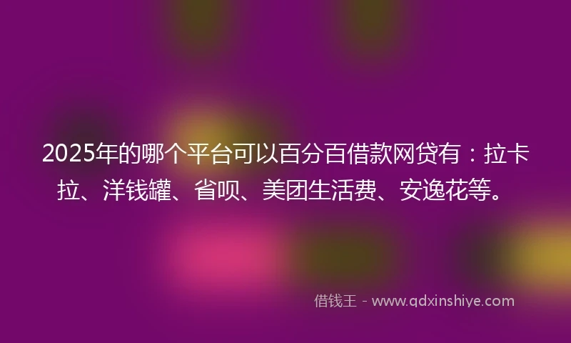 2025年的哪个平台可以百分百借款网贷有：拉卡拉、洋钱罐、省呗、美团生活费、安逸花等。