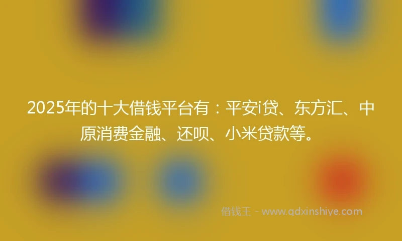2025年的十大借钱平台有：平安i贷、东方汇、中原消费金融、还呗、小米贷款等。