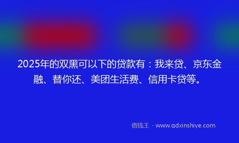 2025年的双黑可以下的贷款有：我来贷、京东金融、替你还、美团生活费、信用卡贷等。