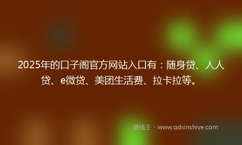 2025年的口子阁官方网站入口有：随身贷、人人贷、e微贷、美团生活费、拉卡拉等。
