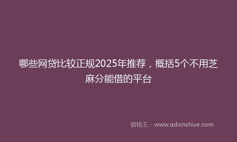 哪些网贷比较正规2025年推荐，概括5个不用芝麻分能借的平台