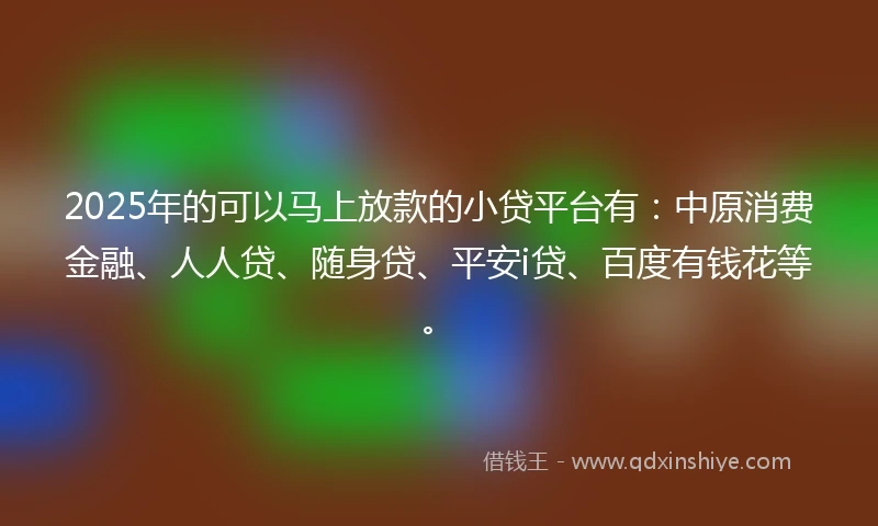 2025年的可以马上放款的小贷平台有：中原消费金融、人人贷、随身贷、平安i贷、百度有钱花等。