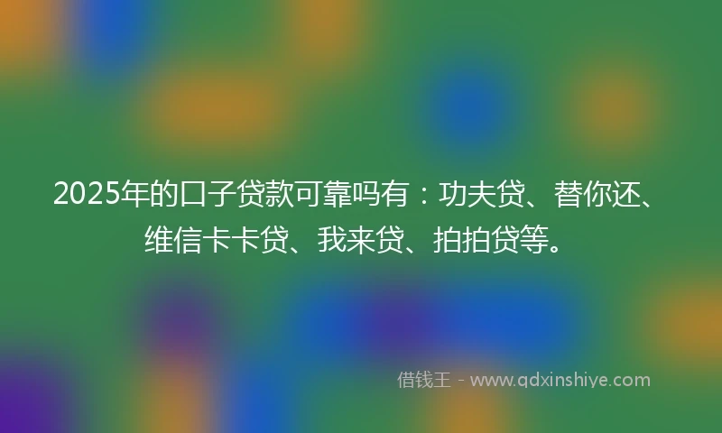 2025年的口子贷款可靠吗有:功夫贷、替你还、维信卡卡贷、我来贷、拍拍贷等。