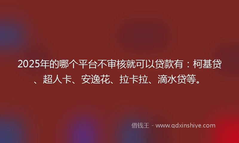 2025年的哪个平台不审核就可以贷款有：柯基贷、超人卡、安逸花、拉卡拉、滴水贷等。