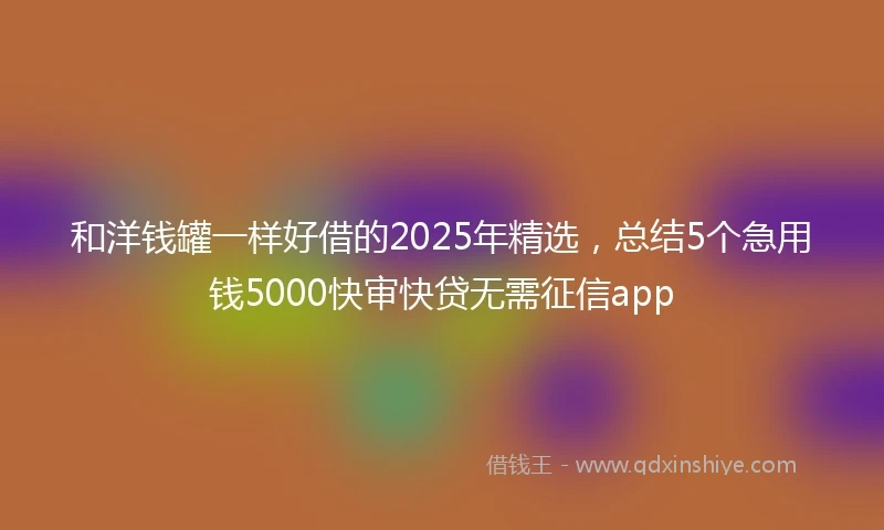 和洋钱罐一样好借的2025年精选，总结5个急用钱5000快审快贷无需征信app