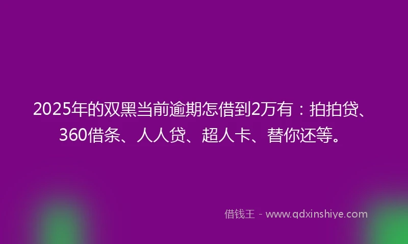 2025年的双黑当前逾期怎借到2万有：拍拍贷、360借条、人人贷、超人卡、替你还等。