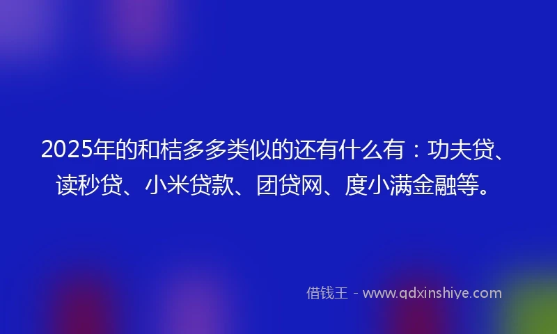 2025年的和桔多多类似的还有什么有：功夫贷、读秒贷、小米贷款、团贷网、度小满金融等。