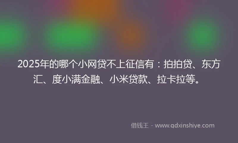 2025年的哪个小网贷不上征信有：拍拍贷、东方汇、度小满金融、小米贷款、拉卡拉等。