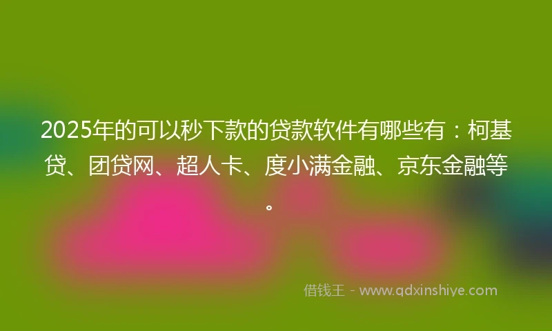 2025年的可以秒下款的贷款软件有哪些有：柯基贷、团贷网、超人卡、度小满金融、京东金融等。