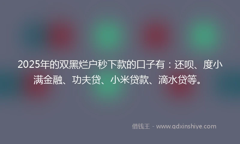 2025年的双黑烂户秒下款的口子有：还呗、度小满金融、功夫贷、小米贷款、滴水贷等。