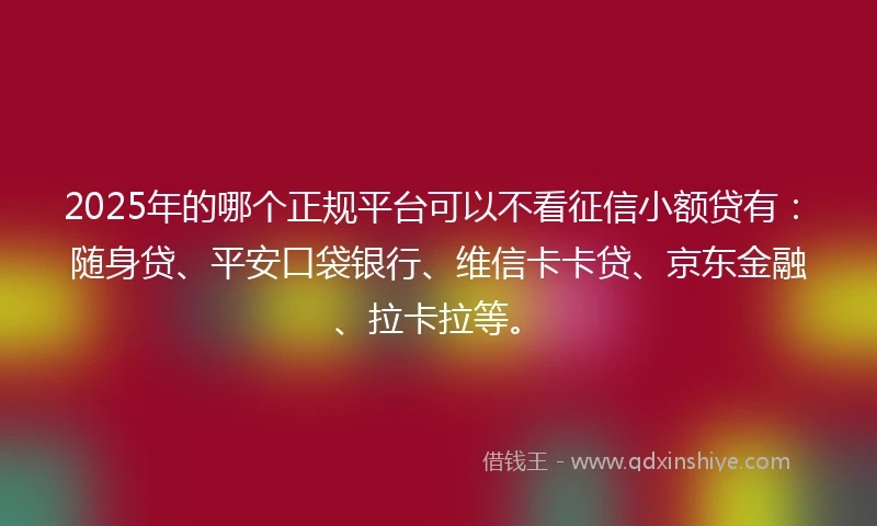2025年的哪个正规平台可以不看征信小额贷有：随身贷、平安口袋银行、维信卡卡贷、京东金融、拉卡拉等。