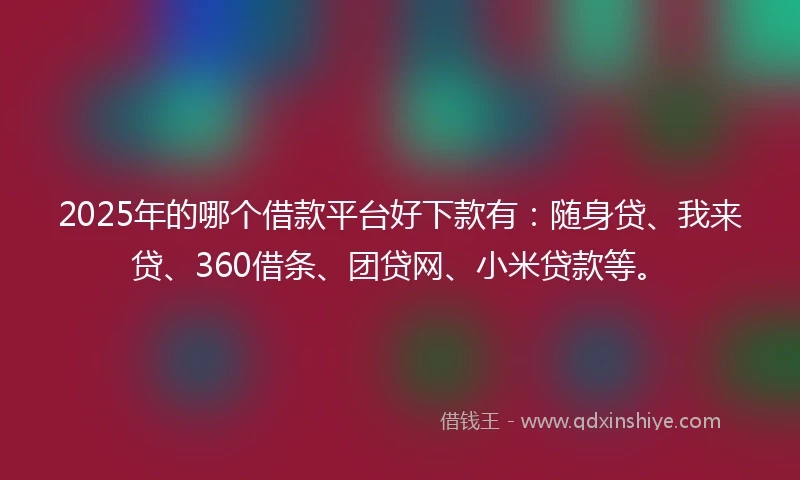 2025年的哪个借款平台好下款有：随身贷、我来贷、360借条、团贷网、小米贷款等。