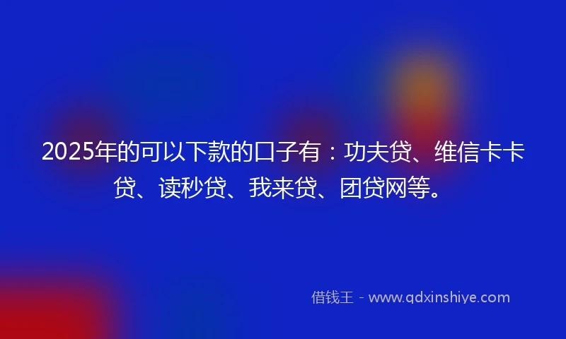 2025年的可以下款的口子有:功夫贷、维信卡卡贷、读秒贷、我来贷、团贷网等。