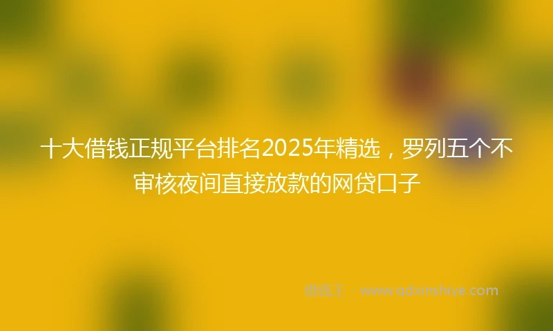十大借钱正规平台排名2025年精选，罗列五个不审核夜间直接放款的网贷口子
