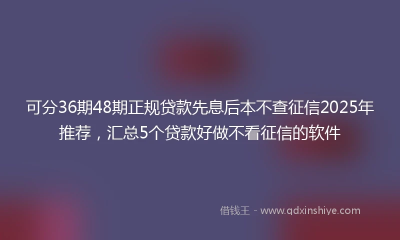 可分36期48期正规贷款先息后本不查征信2025年推荐,汇总5个贷款好做不看征信的软件