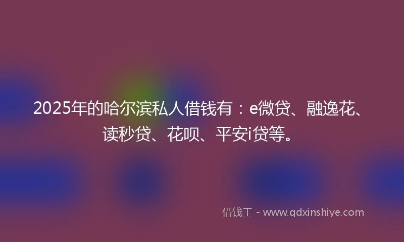 2025年的哈尔滨私人借钱有：e微贷、融逸花、读秒贷、花呗、平安i贷等。