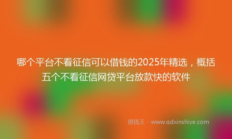 哪个平台不看征信可以借钱的2025年精选，概括五个不看征信网贷平台放款快的软件