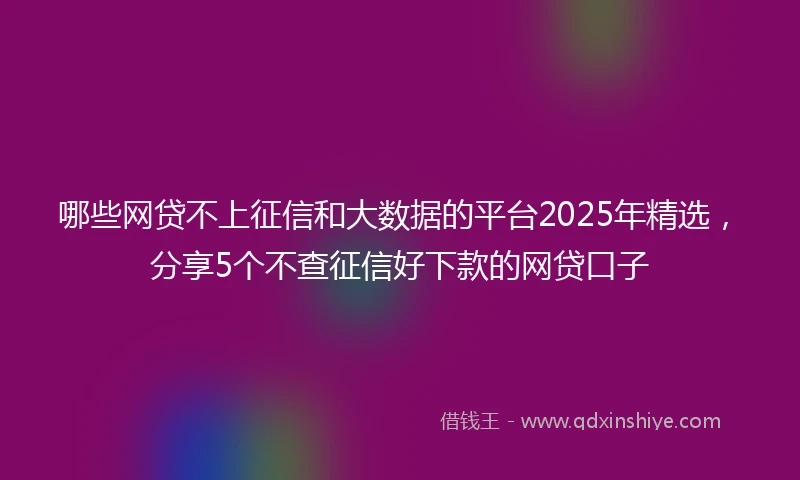 哪些网贷不上征信和大数据的平台2025年精选，分享5个不查征信好下款的网贷口子
