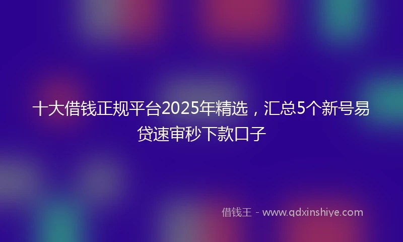 十大借钱正规平台2025年精选，汇总5个新号易贷速审秒下款口子