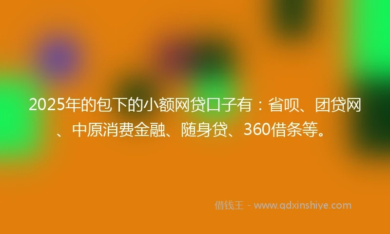 2025年的包下的小额网贷口子有：省呗、团贷网、中原消费金融、随身贷、360借条等。