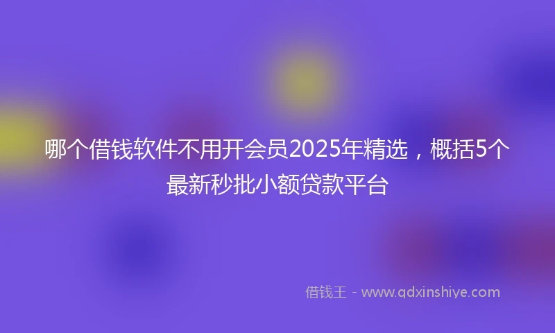 哪个借钱软件不用开会员2025年精选，概括5个最新秒批小额贷款平台