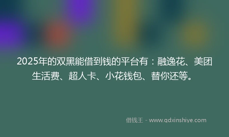 2025年的双黑能借到钱的平台有:融逸花、美团生活费、超人卡、小花钱包、替你还等。